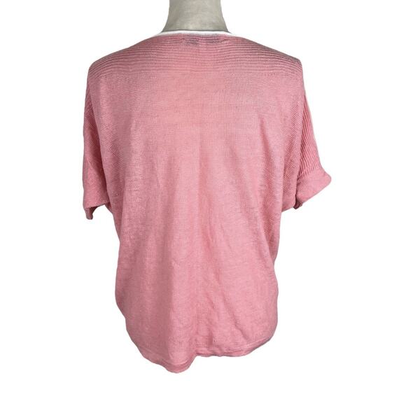 Estheme Studio Paris Linen Pullover Pink Top White Trim Dolman Sleeve Size Large - Picture 3 of 6
